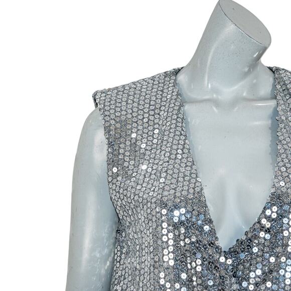 ZARA Women's Silver Sequin Draped Dress size Small NWOT - Picture 9 of 11